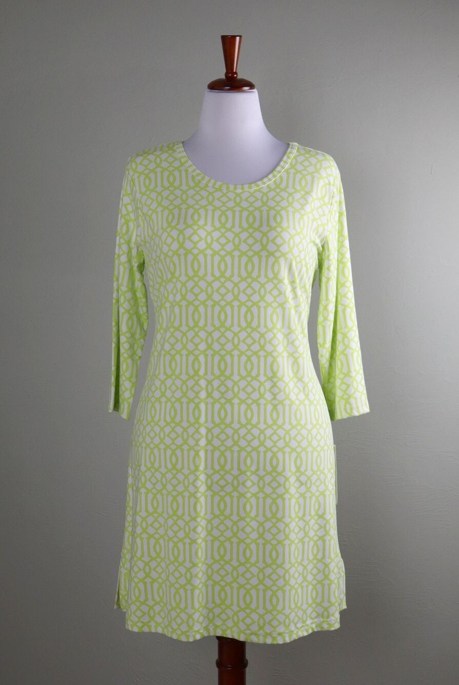 LULU B NWT Smooth Stretch Lime Geo Print Classic Casual Dress Size Large